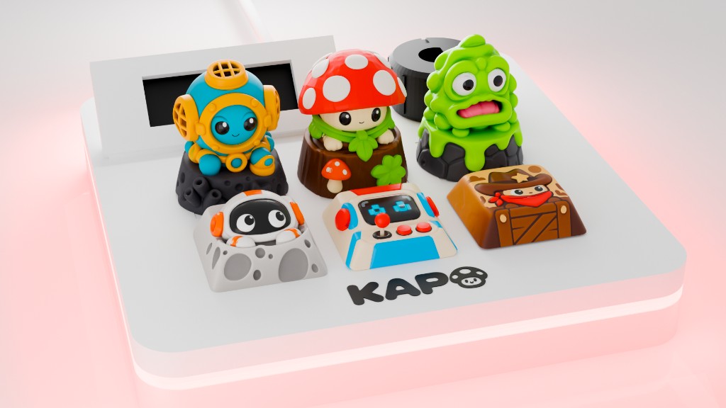Six KAPO characters installed on a white macropad